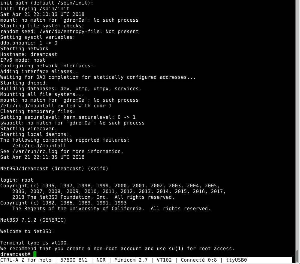 NetBSD console via the Fish Life’s serial port